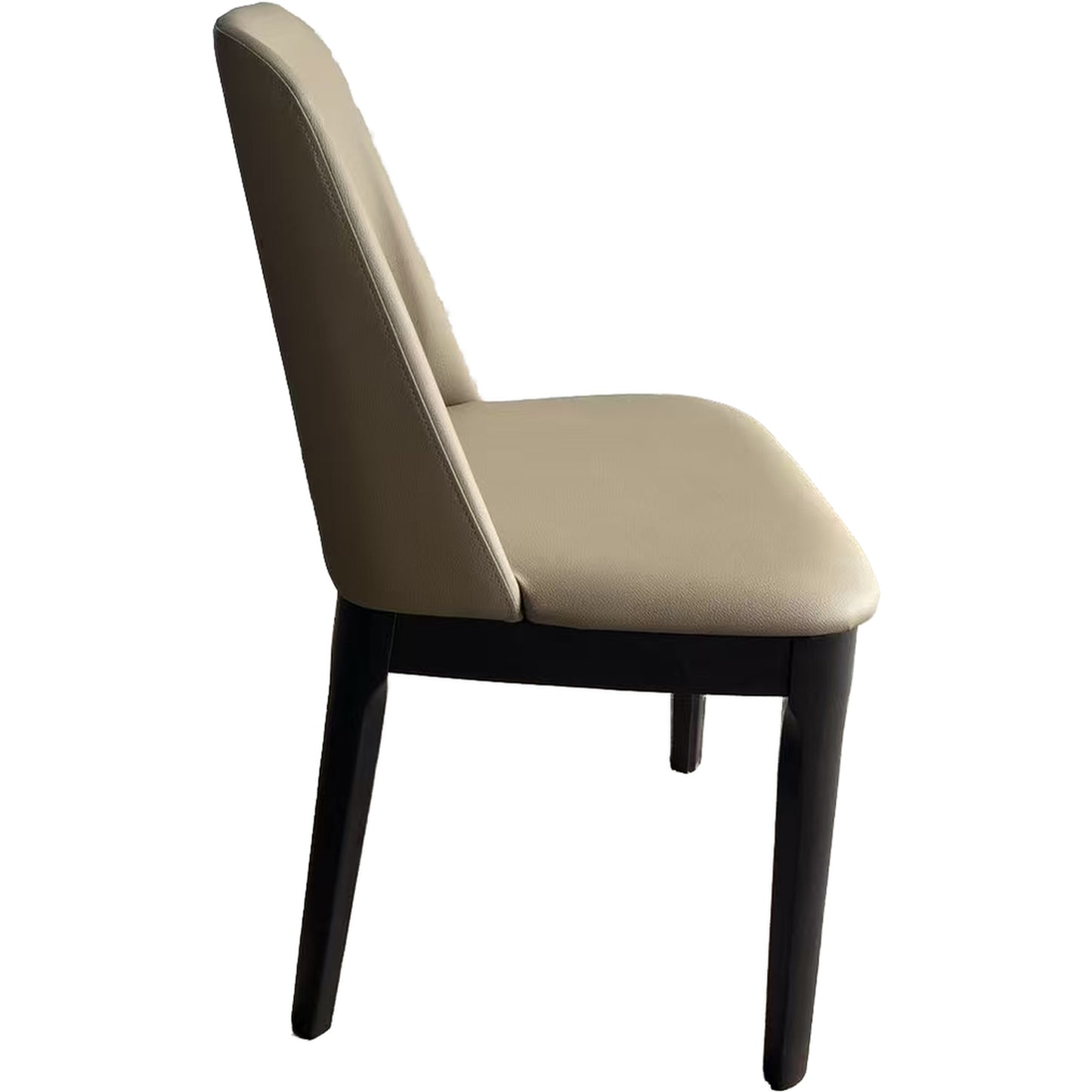 Modern Beige Upholstered Dining Chair with Dark Wood Frame
