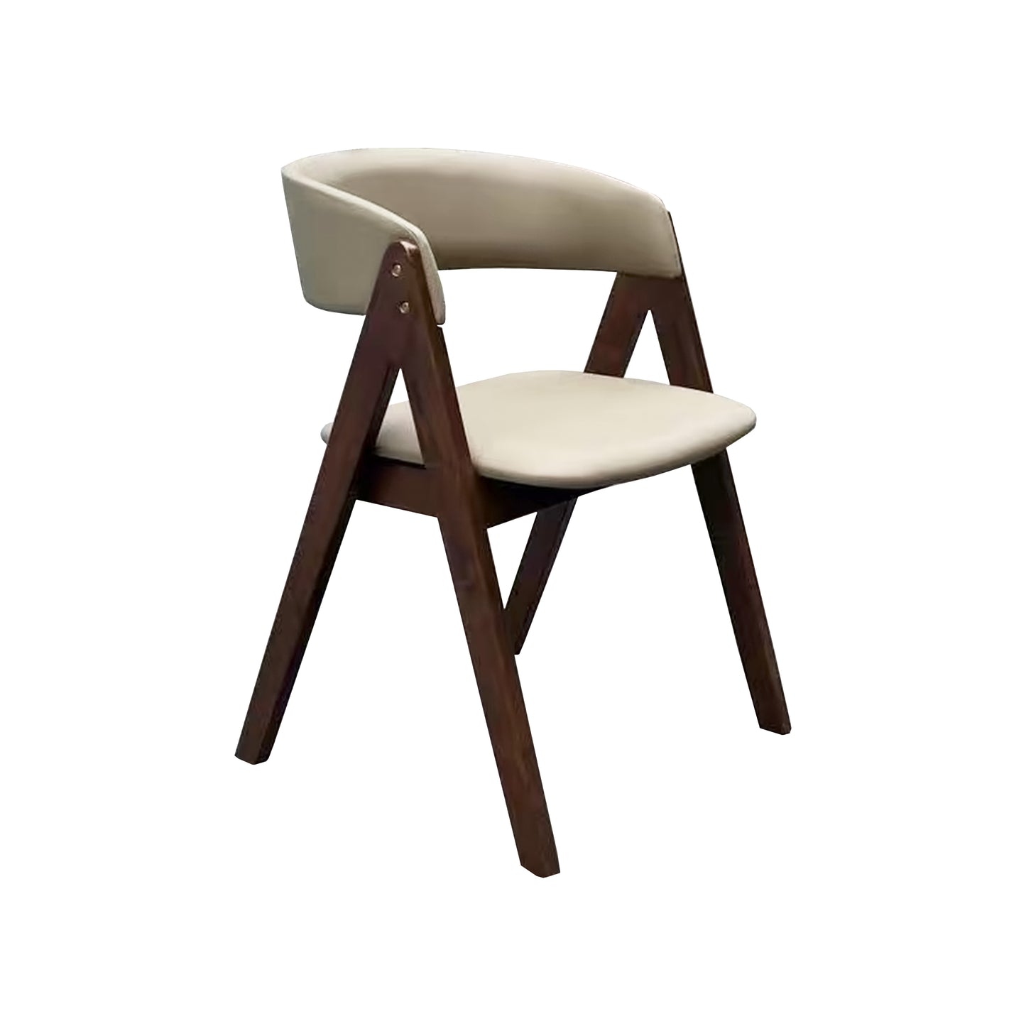 Modern Walnut Dining Chair with Curved Backrest and Beige Upholstery