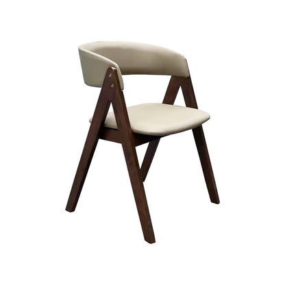 Modern Walnut Dining Chair with Curved Backrest and Beige Upholstery
