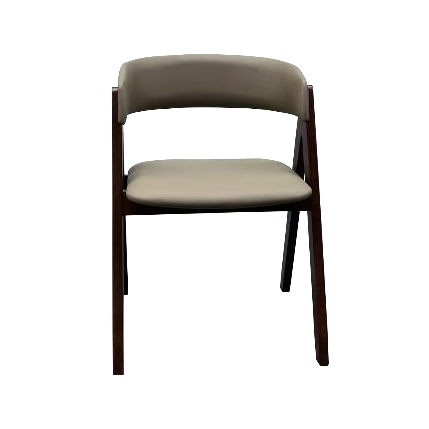 Modern Walnut Dining Chair with Curved Backrest and Beige Upholstery