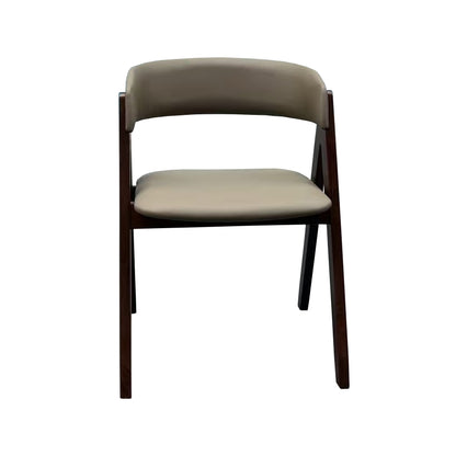 Modern Walnut Dining Chair with Curved Backrest and Beige Upholstery