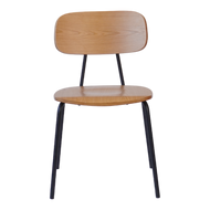 Wooden Rectangular-Back Dining Chair With Metal Legs