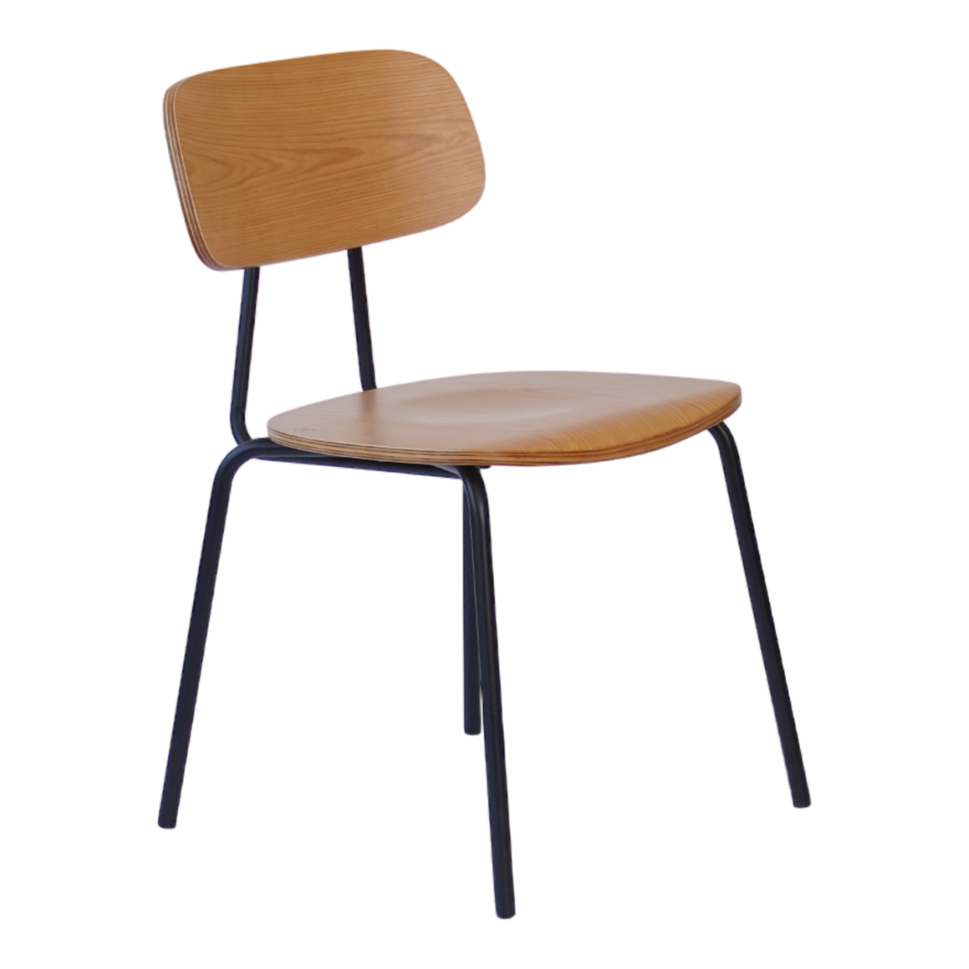Wooden Rectangular-Back Dining Chair With Metal Legs