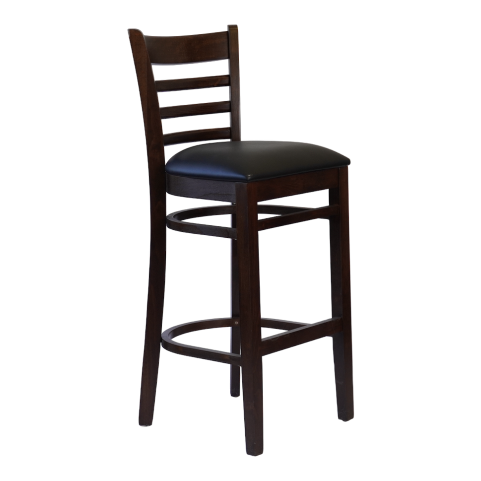 Wooden Ladder Back Chair with PU Leather Upholstered Seat- Dining and Bar Height