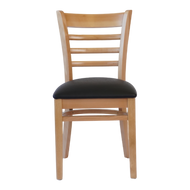Wooden Ladder Back Chair with PU Leather Upholstered Seat- Dining and Bar Height