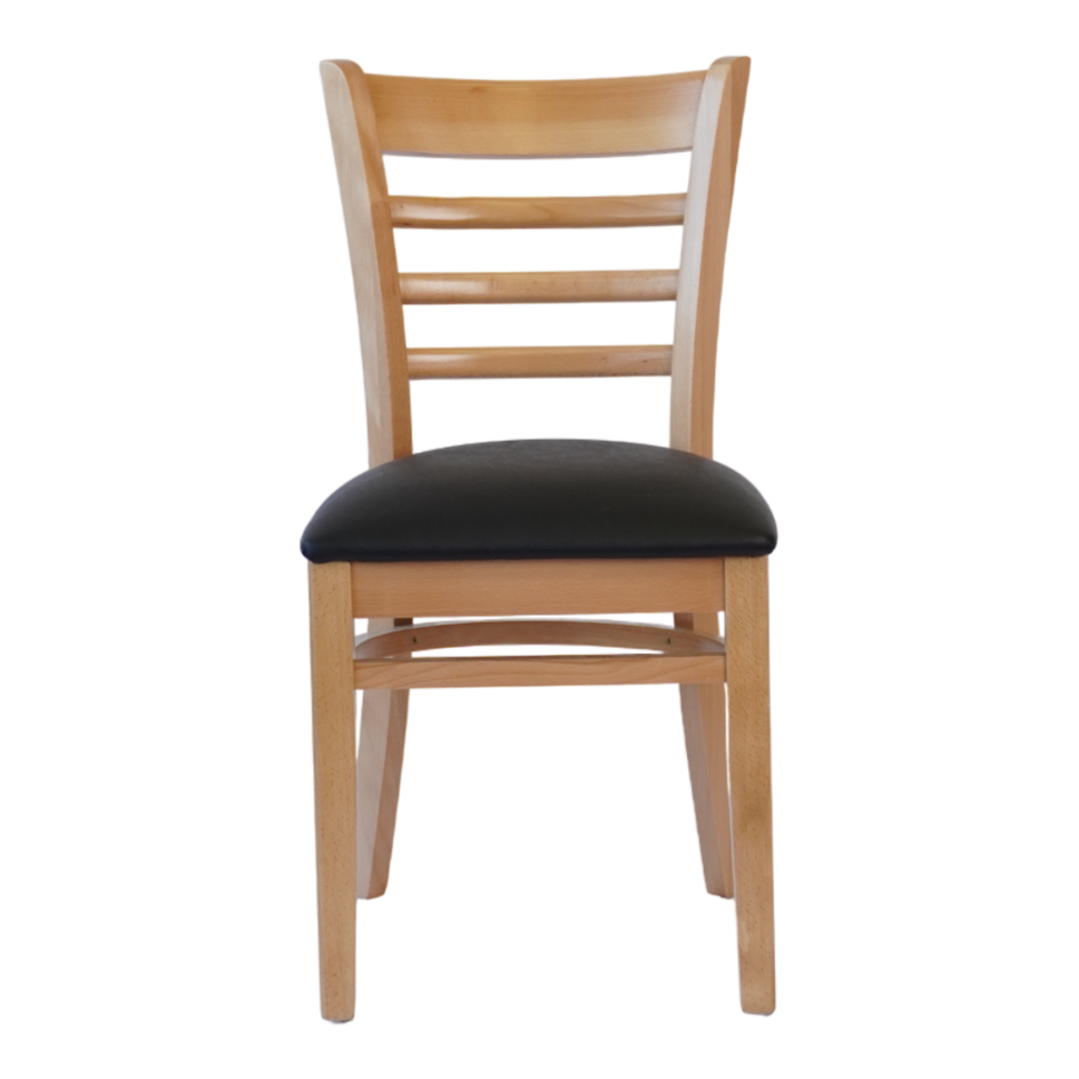 Wooden Ladder Back Chair with PU Leather Upholstered Seat- Dining and Bar Height