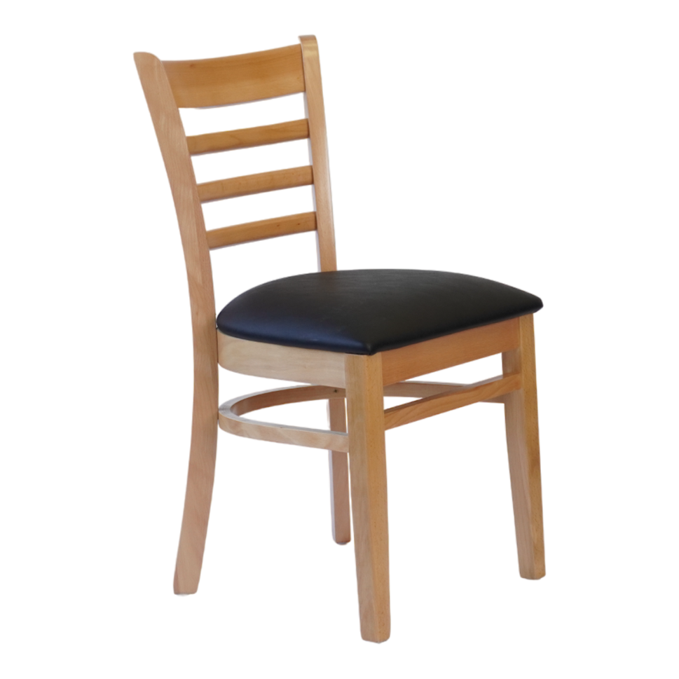 Wooden Ladder Back Chair with PU Leather Upholstered Seat- Dining and Bar Height