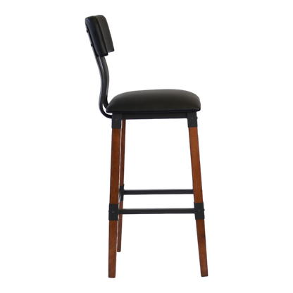 Industrial-Style High-Back Wood and Metal Restaurant Chair with Black PU Upholstery, Beechwood