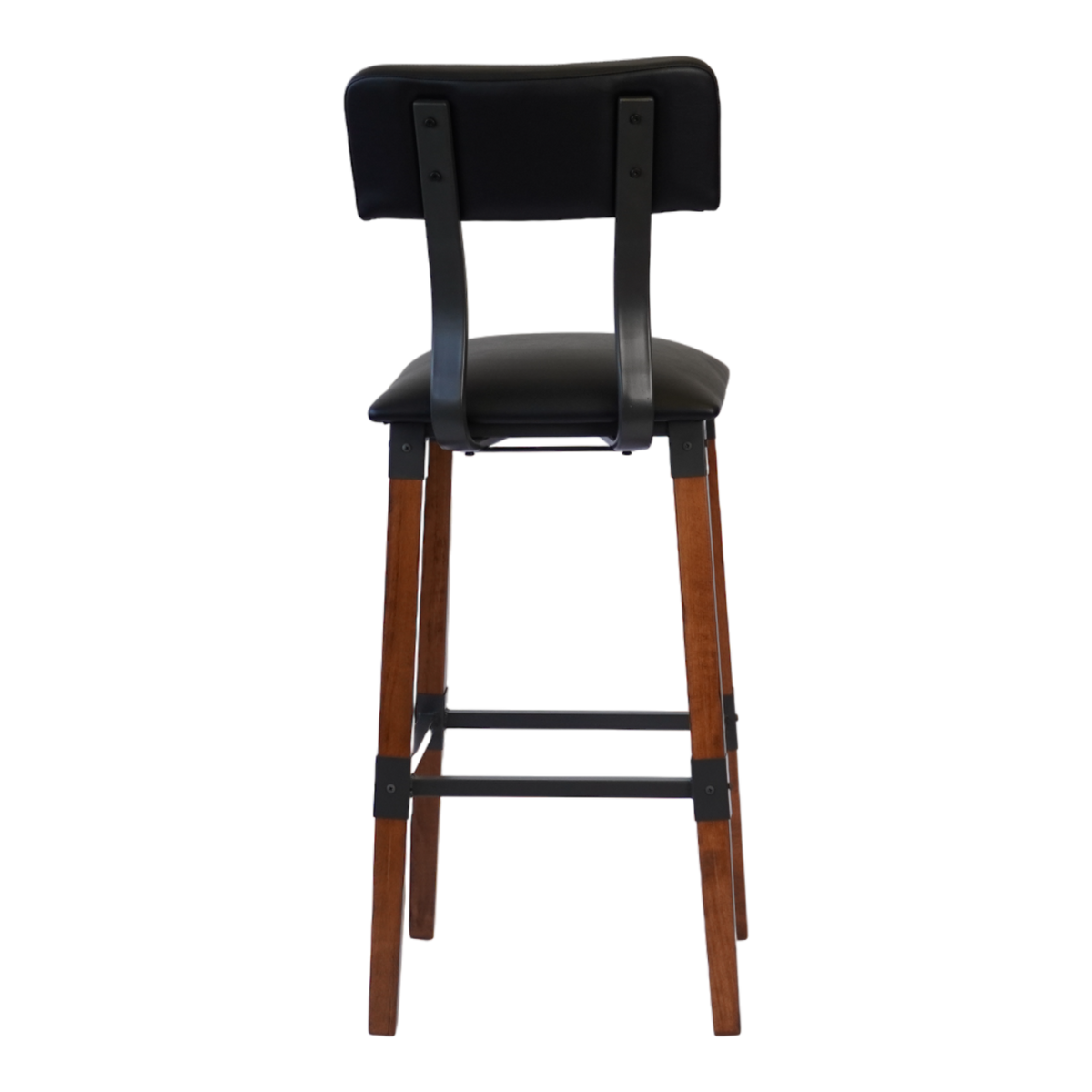 Industrial-Style High-Back Wood and Metal Restaurant Chair with Black PU Upholstery, Beechwood