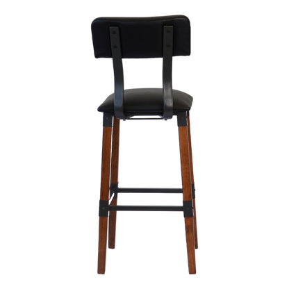 Industrial-Style High-Back Wood and Metal Restaurant Chair with Black PU Upholstery, Beechwood