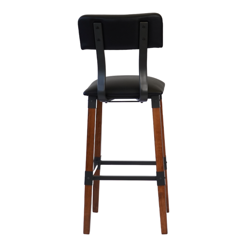 Industrial-Style High-Back Wood and Metal Restaurant Chair with Black PU Upholstery, Beechwood