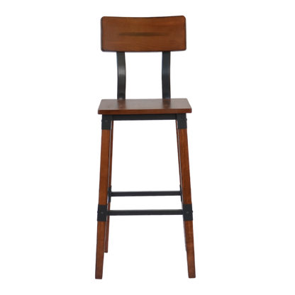 Industrial-Style High-Back Wood and Metal Restaurant Chair with Black PU Upholstery, Beechwood