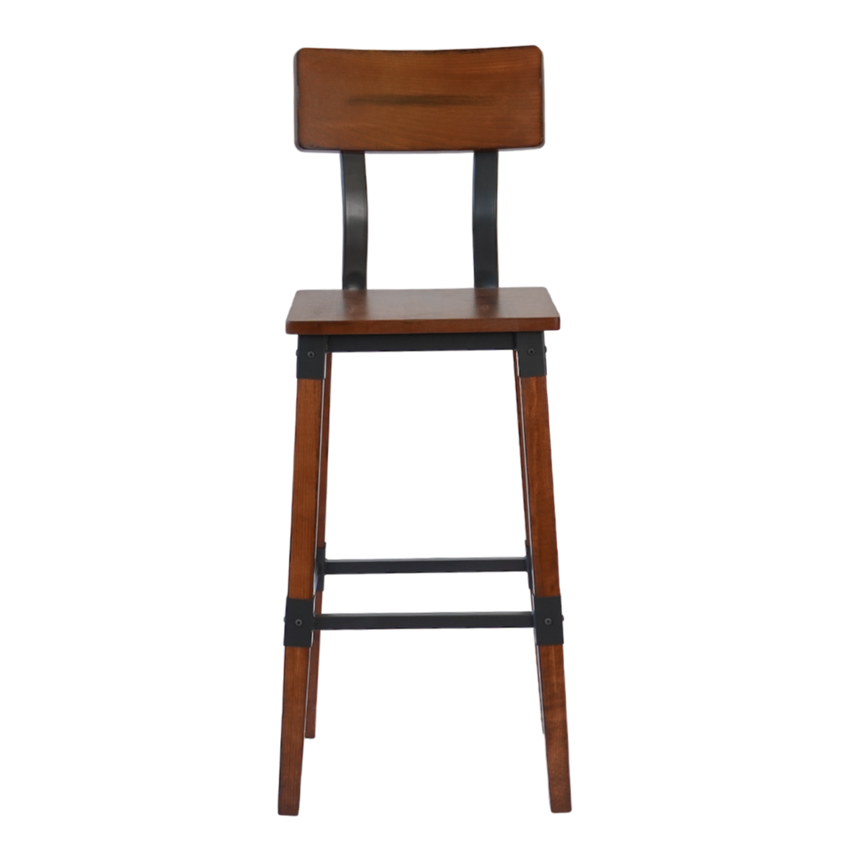 Industrial-Style High-Back Wood and Metal Restaurant Chair, Beechwood