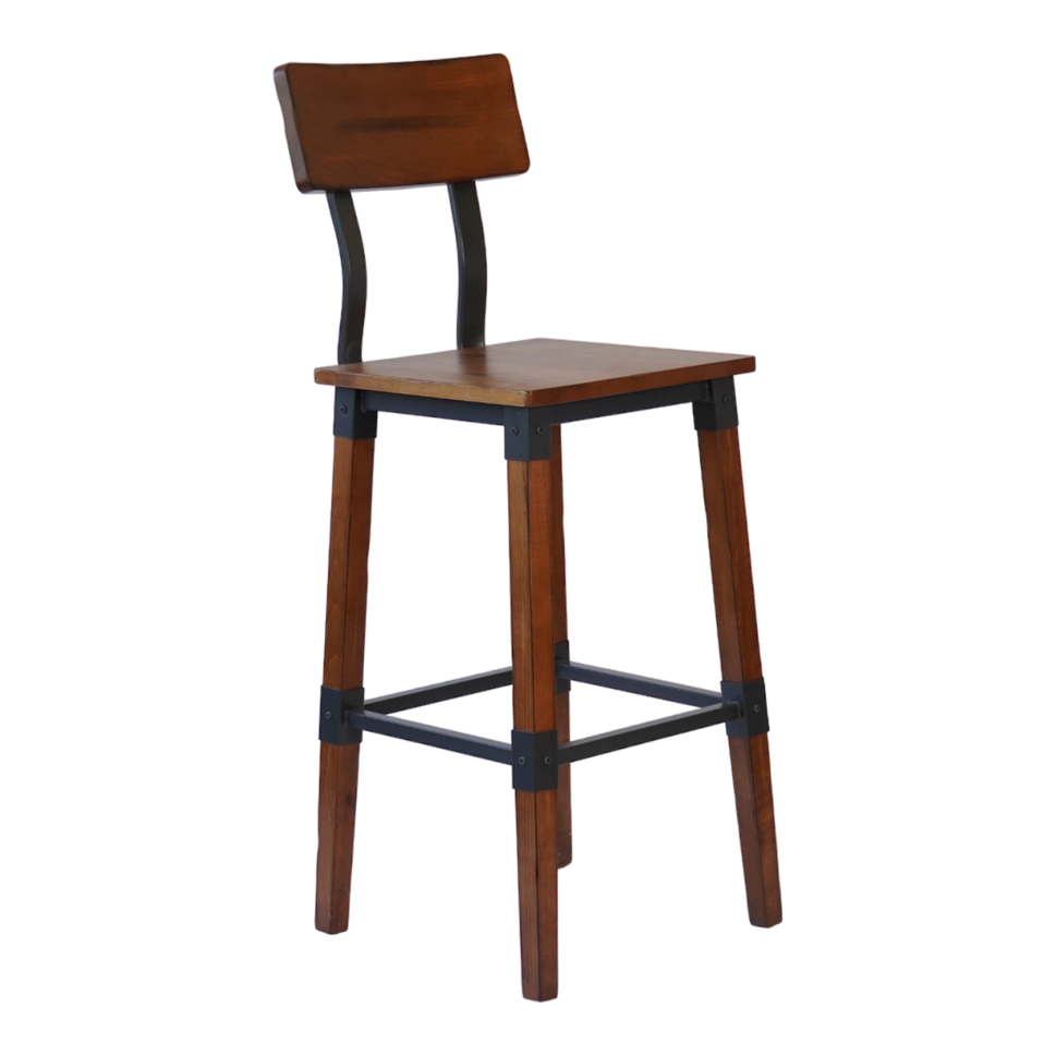 Industrial-Style High-Back Wood and Metal Restaurant Chair, Beechwood