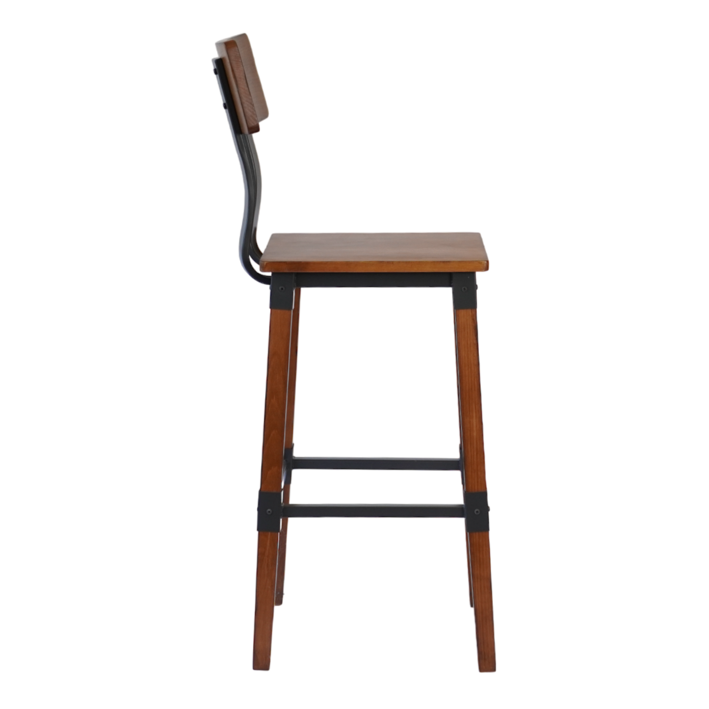 Industrial-Style High-Back Wood and Metal Restaurant Chair with Black PU Upholstery, Beechwood