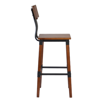 Industrial-Style High-Back Wood and Metal Restaurant Chair with Black PU Upholstery, Beechwood