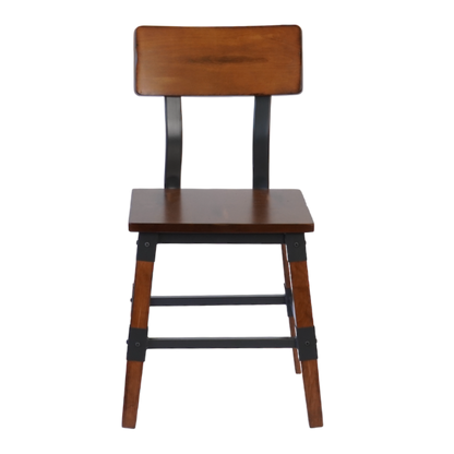 Industrial-Style High-Back Wood and Metal Restaurant Chair with Black PU Upholstery, Beechwood