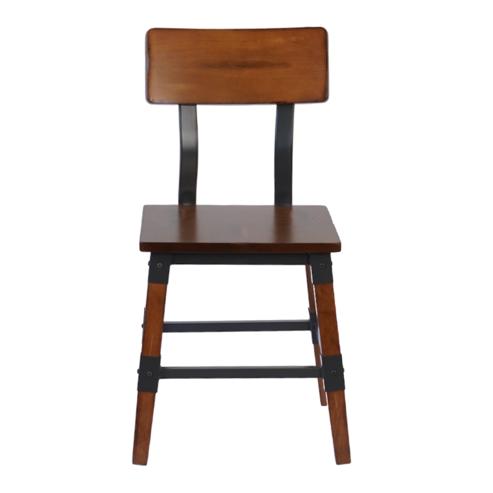 Industrial-Style High-Back Wood and Metal Restaurant Chair, Beechwood