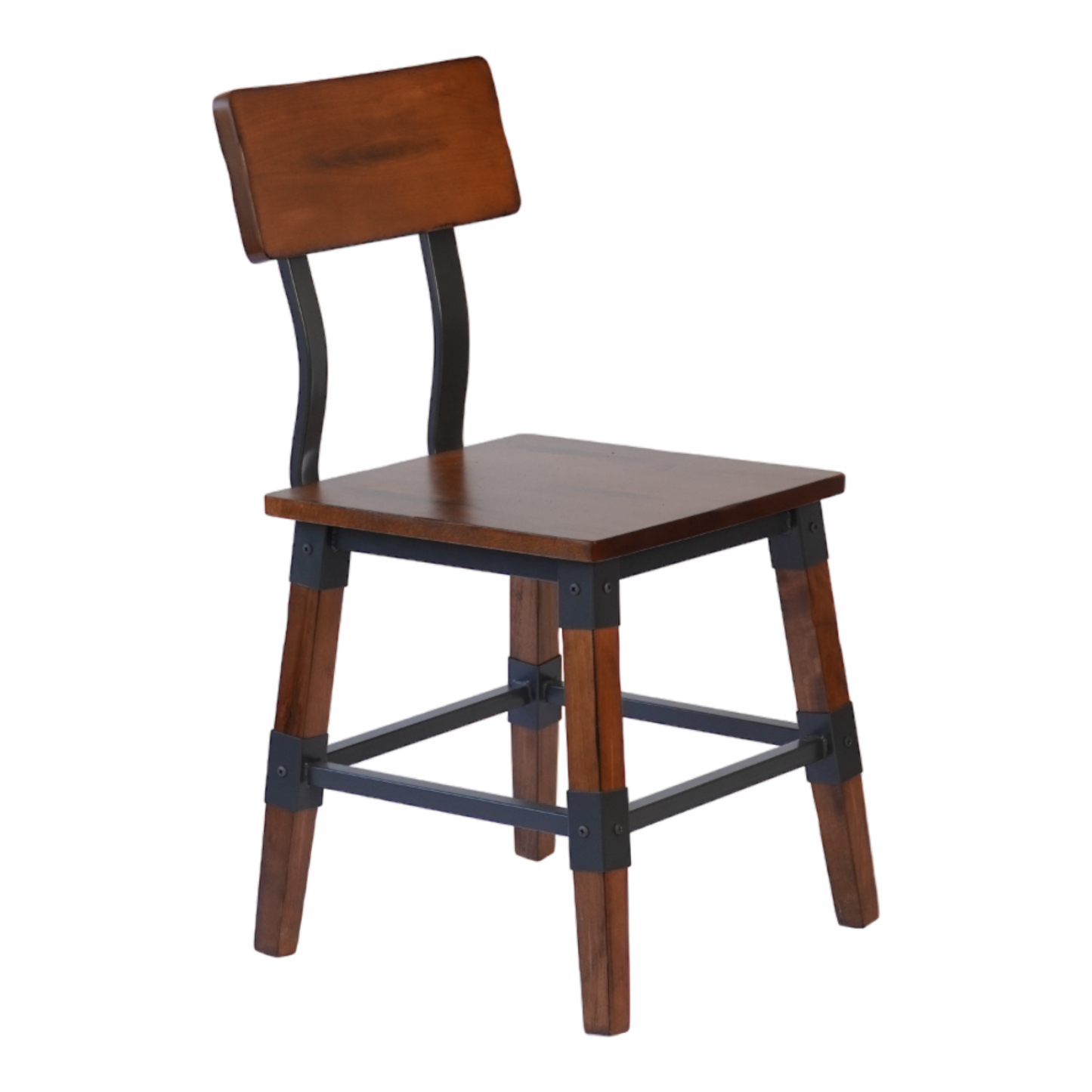 Industrial-Style High-Back Wood and Metal Restaurant Chair with Black PU Upholstery, Beechwood