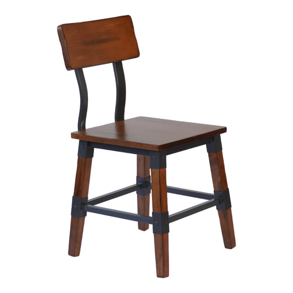 Industrial-Style High-Back Wood and Metal Restaurant Chair, Beechwood