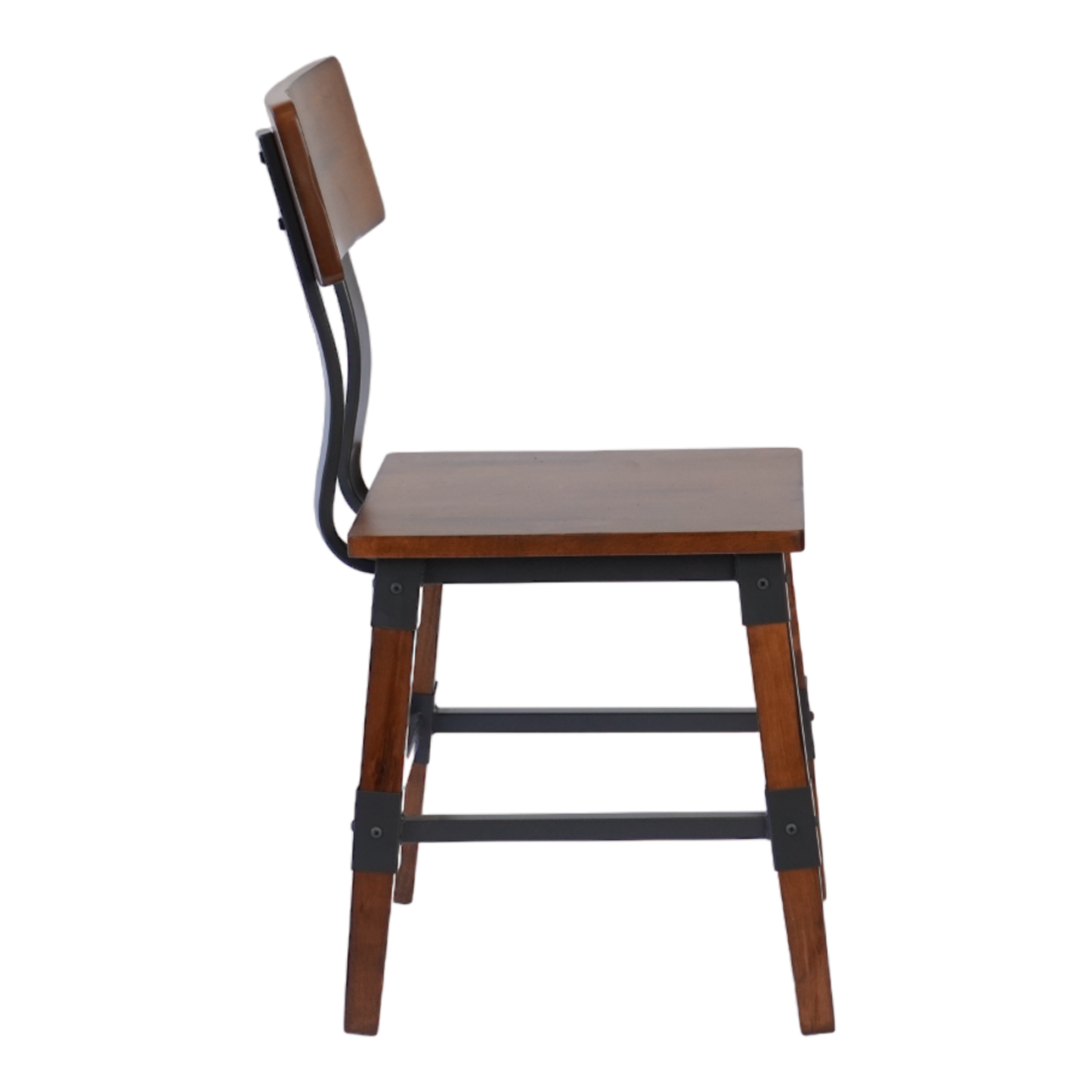 Industrial-Style High-Back Wood and Metal Restaurant Chair with Black PU Upholstery, Beechwood