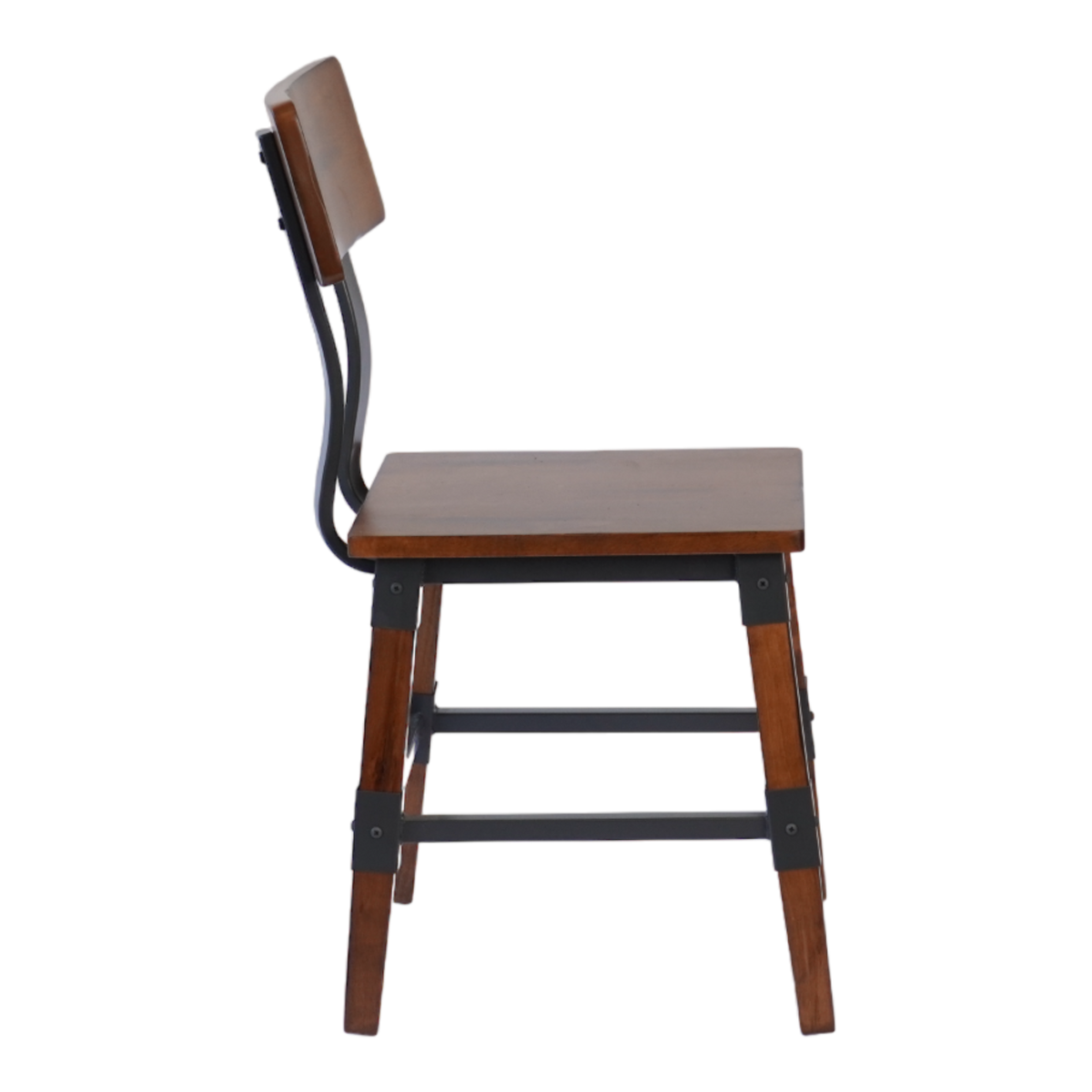 Industrial-Style High-Back Wood and Metal Restaurant Chair, Beechwood