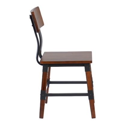 Industrial-Style High-Back Wood and Metal Restaurant Chair with Black PU Upholstery, Beechwood