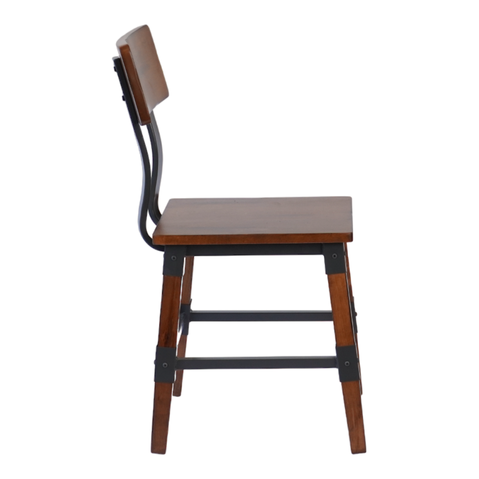 Industrial-Style High-Back Wood and Metal Restaurant Chair, Beechwood