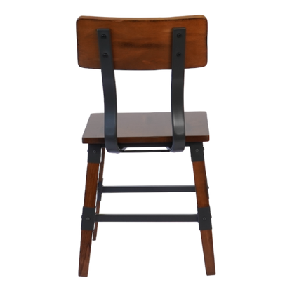 Industrial-Style High-Back Wood and Metal Restaurant Chair with Black PU Upholstery, Beechwood