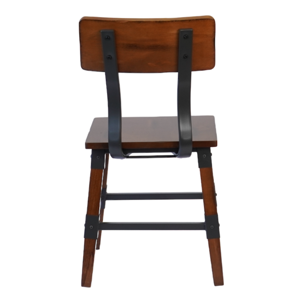 Industrial-Style High-Back Wood and Metal Restaurant Chair, Beechwood