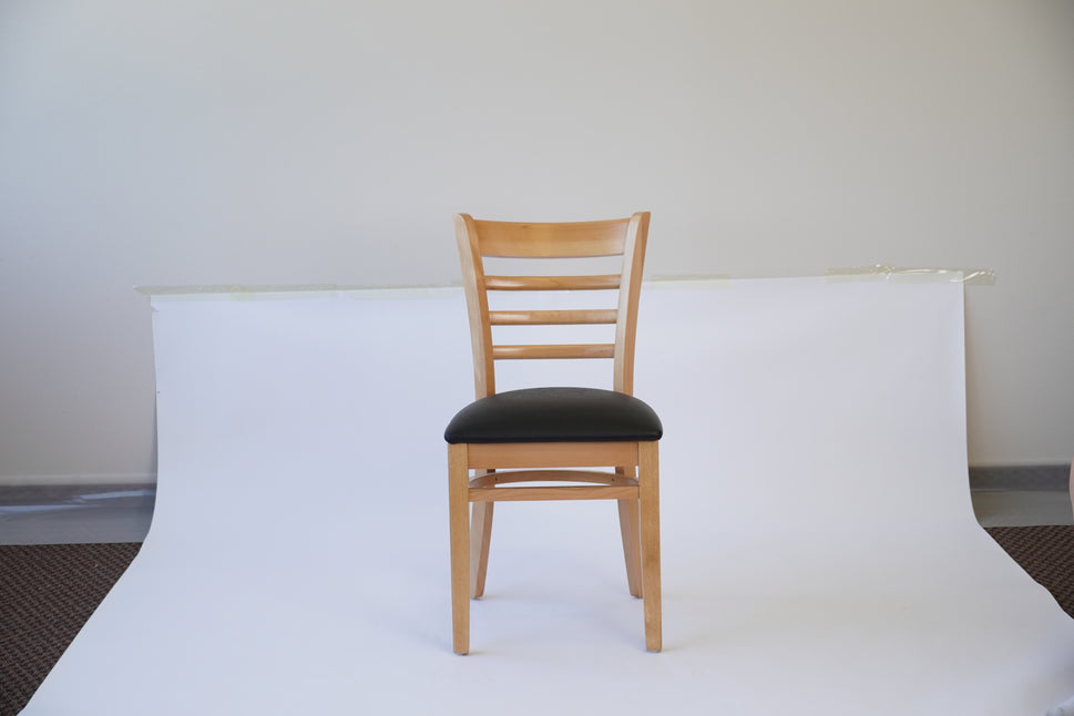 Wooden Ladder Back Chair with PU Leather Upholstered Seat- Dining and Bar Height
