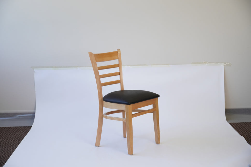 Wooden Ladder Back Chair with PU Leather Upholstered Seat- Dining and Bar Height
