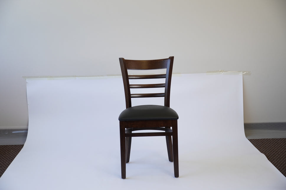 Wooden Ladder Back Chair with PU Leather Upholstered Seat- Dining and Bar Height