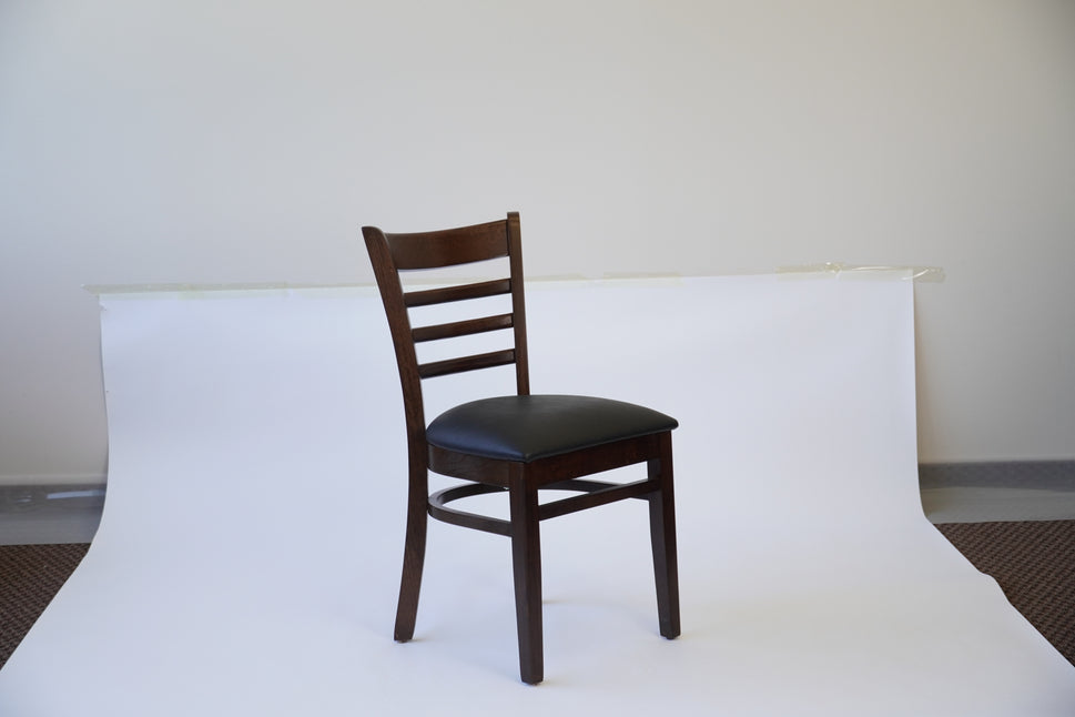 Wooden Ladder Back Chair with PU Leather Upholstered Seat- Dining and Bar Height