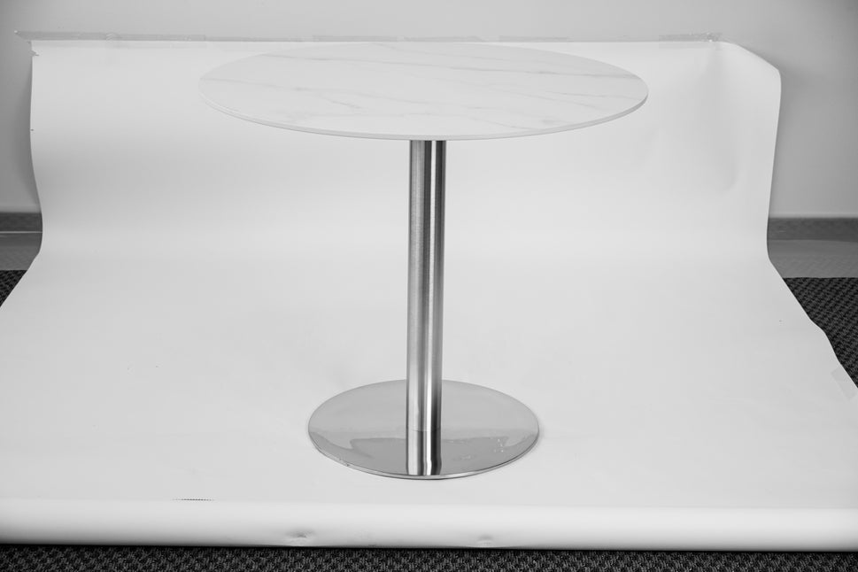 White Sintered Stone Marble-like Table with Base