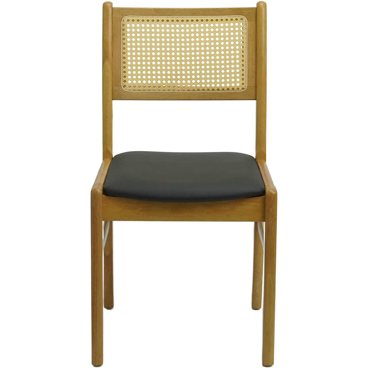 Set of 2 Wood Dining Chair with Woven Cane Back and Black Upholstered Seat- Natural and Dark Wood Options