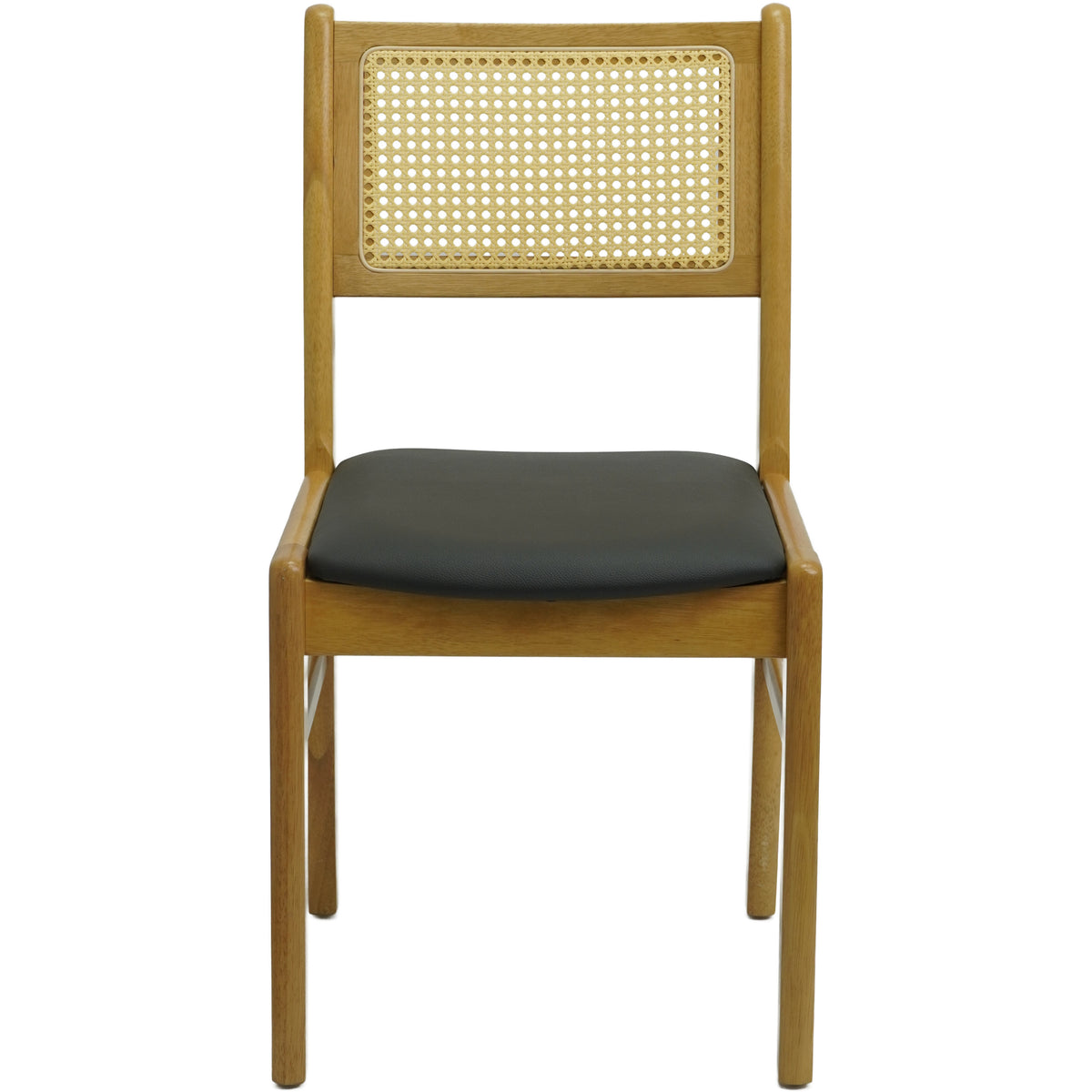 Set of 2 Wood Dining Chair with Woven Cane Back and Black Upholstered Seat- Natural and Dark Wood Options