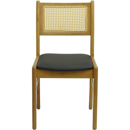 Set of 2 Wood Dining Chair with Woven Cane Back and Black Upholstered Seat- Natural and Dark Wood Options