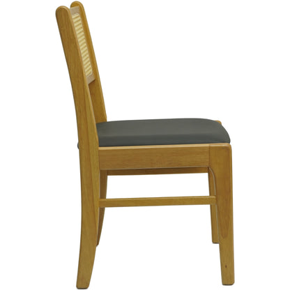 Set of 2 Wood Dining Chair with Woven Cane Back and Black Upholstered Seat- Natural and Dark Wood Options