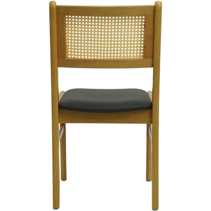 Set of 2 Wood Dining Chair with Woven Cane Back and Black Upholstered Seat- Natural and Dark Wood Options