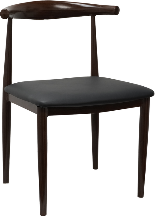 Metal Faux Wood Elbow Dining Chair with PU Upholstered Seat