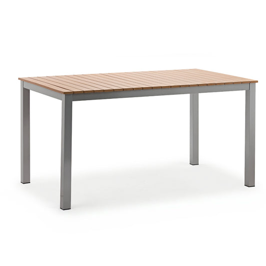 Teak Rectangular Outdoor Dining Table – Aluminum Frame with Teak-Look Plastic Wood Slats (47.2" x 29.5")