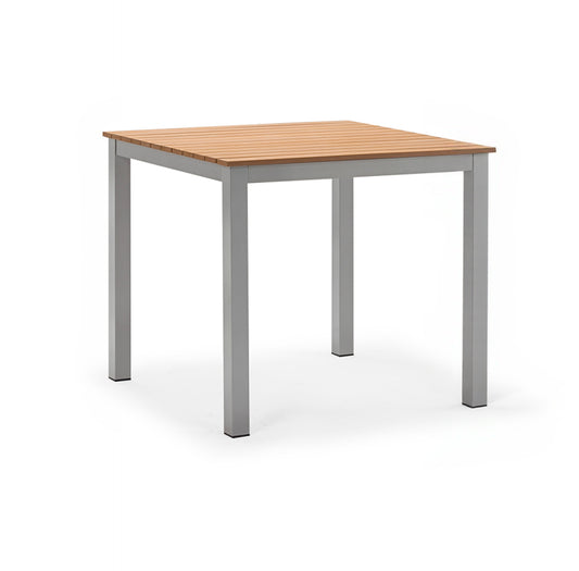 Teak Outdoor Dining Table – Aluminum Frame with Teak-Look Plastic Wood Slats (35.4" x 35.4")