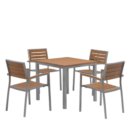Teak Outdoor Armchair – Aluminum Frame with Plastic Wood Slats (22" W x 33" H)