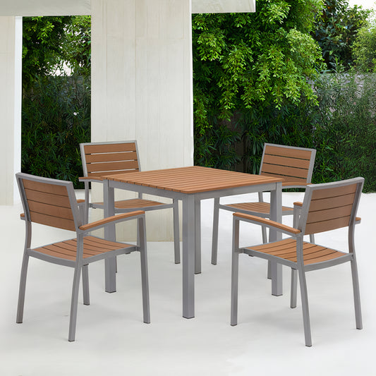 Teak Outdoor Armchair – Aluminum Frame with Plastic Wood Slats (22" W x 33" H)