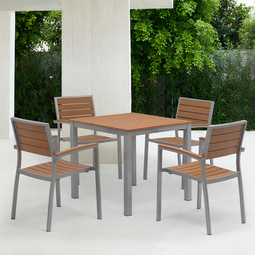 Teak Outdoor Armchair – Aluminum Frame with Plastic Wood Slats (22" W x 33" H)