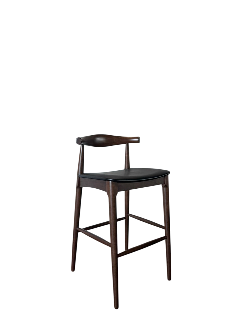 Wooden Elbow Barstool with Black PU Upholstered Seat