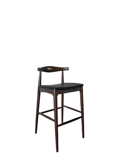 Wooden Elbow Barstool with Black PU Upholstered Seat