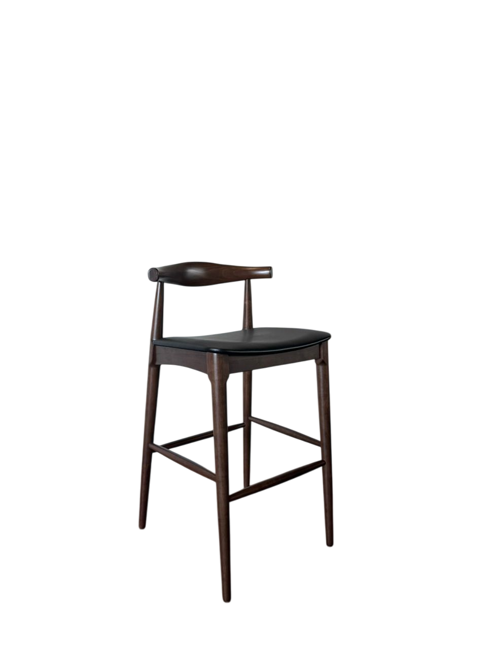 Set of 2 Wooden Elbow Barstool with Black PU Upholstered Seat