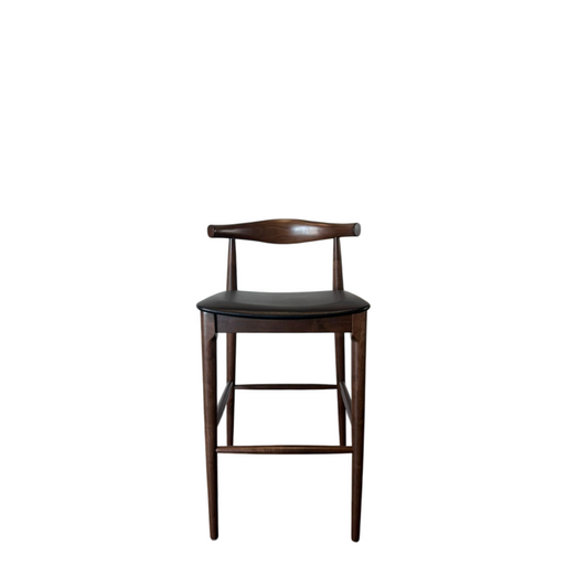 Wooden Elbow Barstool with Black PU Upholstered Seat